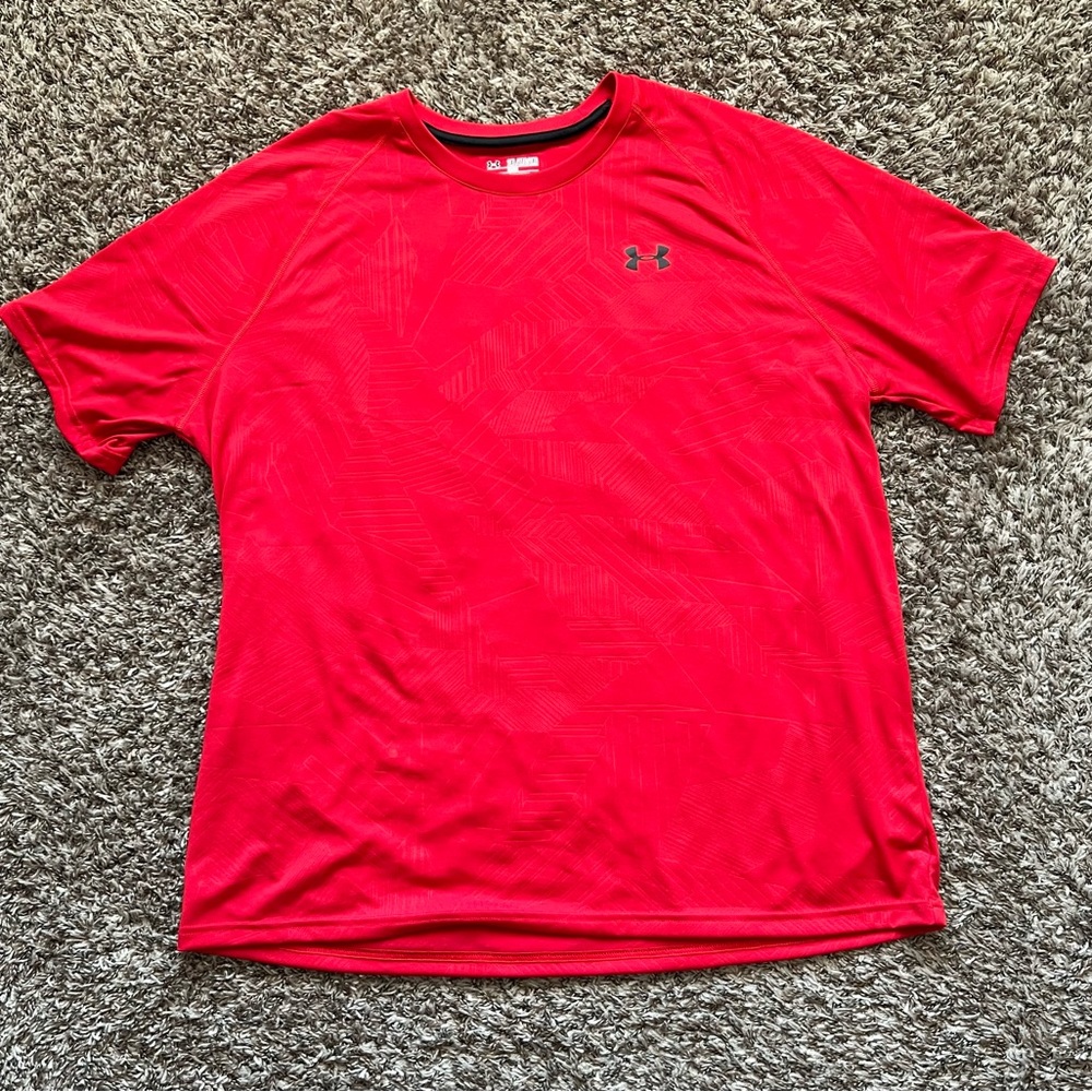 Under Armour Loose Heat Gear Red Short Sleeve Shirt Mens Size 2XL XXL